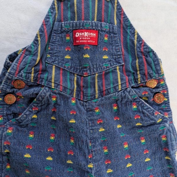 Vintage Osh Kosh Size 24 months Embroidered Cars Traffic Stripes Overalls - Picture 3 of 6